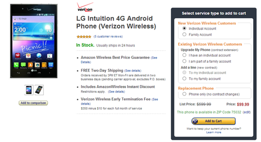 Verizon LG Intuition For $99 