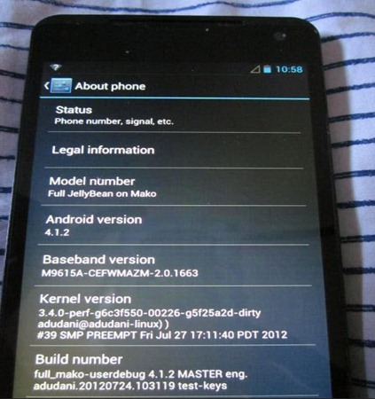 LG Mako Google Nexus About