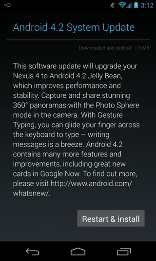 Android 4.2.1 Update For Nexus 4