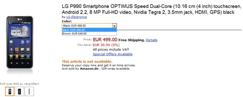 LG Optimus 2X/Speed Pricing At Amazon Germany