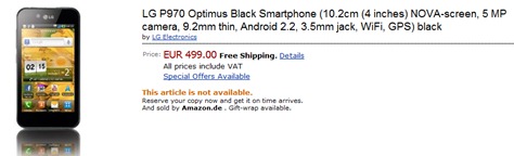 LG Optimus Black Pricing At Amazon Germany