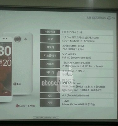 LG Optimus G Pro Specs Sheet