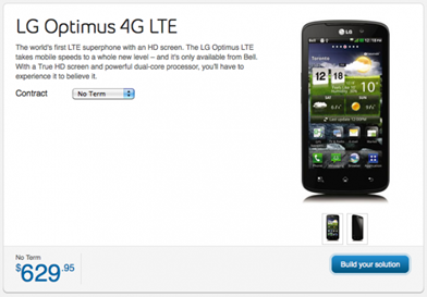 Bell’s LG Optimus LTE Pricing