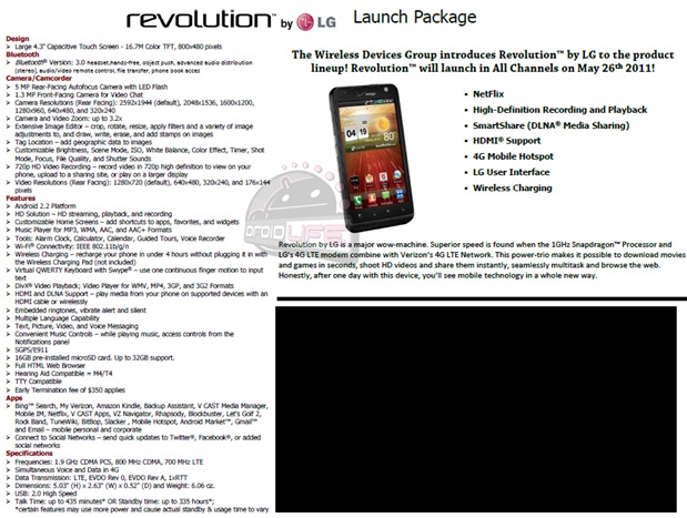 LG Revolution Specs