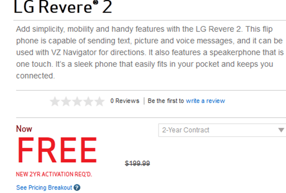 LG Revere 2 is now available  for sale on contract with Verizon