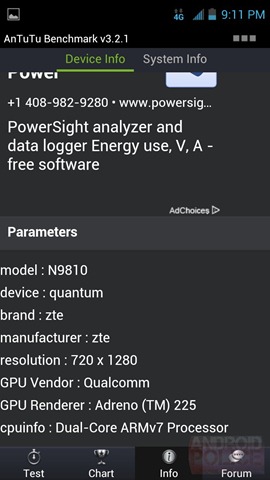 Leaked AnTuTu benchmark result of the ZTE Quantum