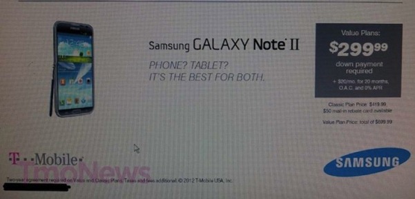 Leaked price of Samsung Galaxy Note II