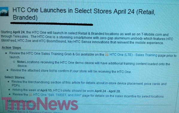 Leaked screenshot shows T-Mobile will launch the HTC One on April 24