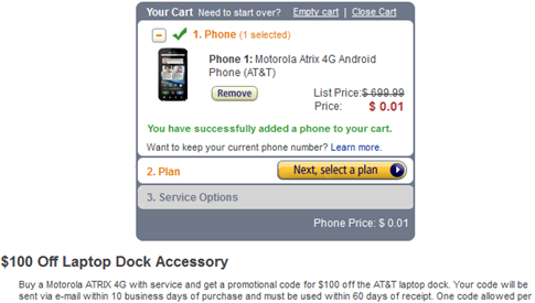 AT&T's Motorola Atrix 4G For $0.01 At Amazon Now