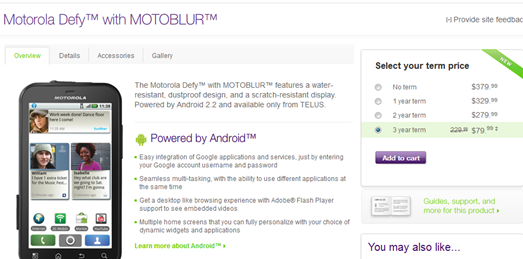Motorola Defy Telus Pricing