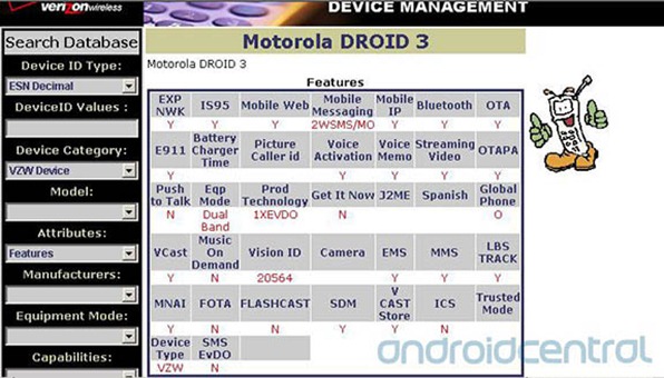 Motorola Droid 3 Verizon Inventory Screen Shot