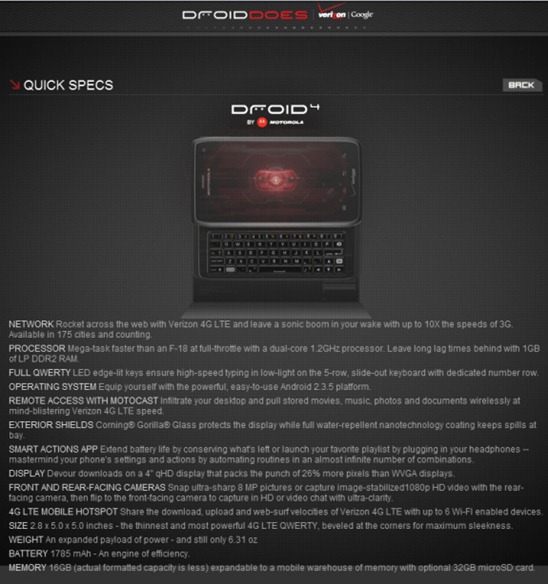 Motorola Droid 4 On Droid Does Website