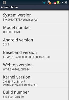 Motorola Droid Bionic Mysterious Update 5.9.901.XT875