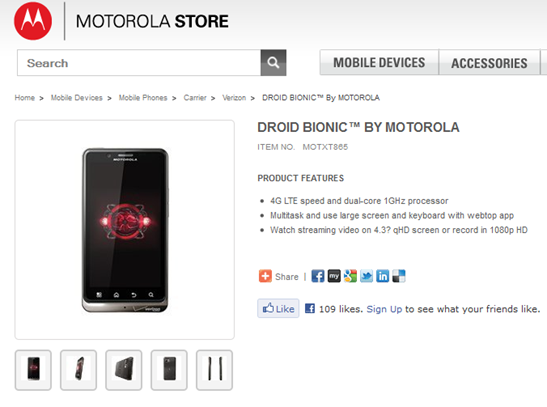 Motorola Droid Bionic On Motorola Store