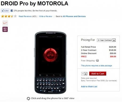 Motorola Droid Pro's Price Cut At Verizon 