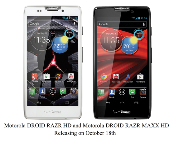 Verizon’s Droid RAZR HD, Droid RAZR Maxx HD On October 18th