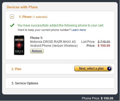 Droid RAZR MAXX For $199.99 At Amazon