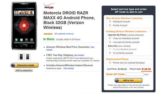 Droid RAZR MAXX On Sale For $149.99 