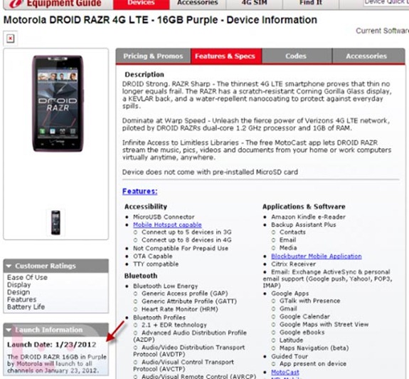 Purple Motorola Droid RAZR Realse Date Jan 23rd