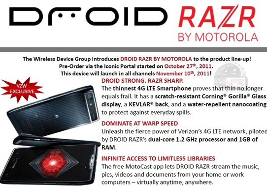Motorola Droid RAZR Hits Verizon On Nov. 10th