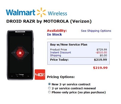 Motorola Droid RAZR Is Now $219 At Walmart
