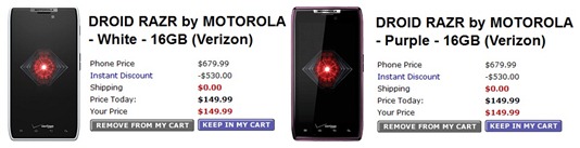 White/Purple Droid RAZR Price Cut By Walmart