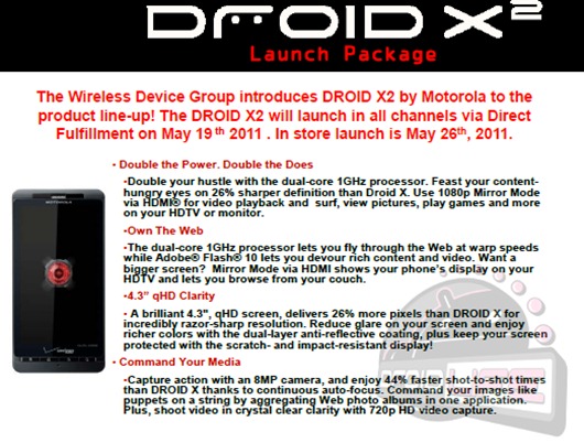 Motorola Droid X2 Launch Details