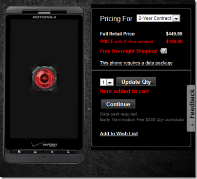 Motorola DROID X2 Pricing At Verizon