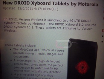 Motorola Droid XYBOARD 10.1/8.2 Tablets Lands On December 12th