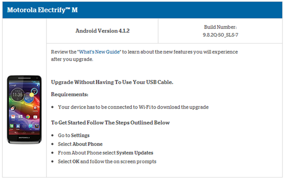 US Cellular Motorola Electrify M Android 4.1.2 Jelly Bean Update