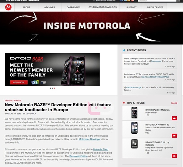 Motorola RAZR Developer Edition Info