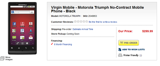 Motorola Triumph For Pre-Order At Best Buy