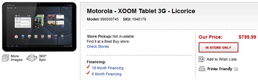 Motorola XOOM Pricing At BestBuy