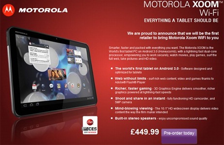 Motorola Xoom Wi-Fi Only Pricing