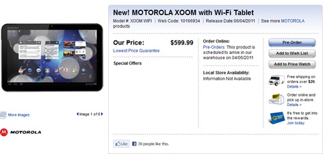 Motorola Xoom WiFi Canada Best Buy Pricing