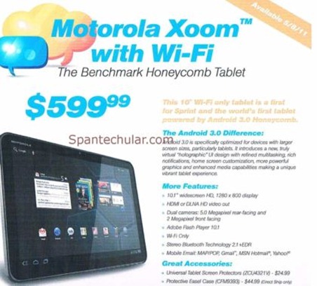 Sprint's Motorola Xoom WiFi Only Launch Details