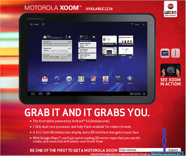 Motrola XOOM Ships With Out Flash Support 