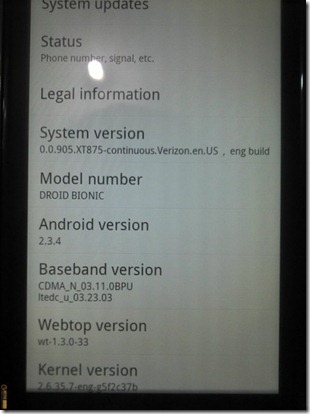 New Motorola Droid Bionic Leaked Image With Android Version