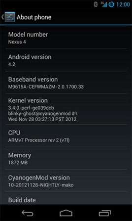 Nexus 4 CyanogenMod 10.1 Nightly Build