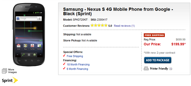Nexus S 4G from Sprint at Best Buy