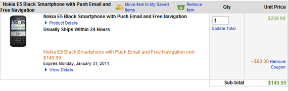 Nokia E5 Pricing At Dell Stores