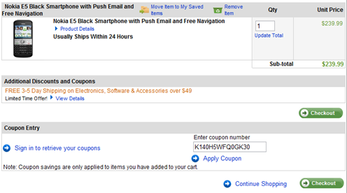 Nokia E5 Pricing At Dell Stores