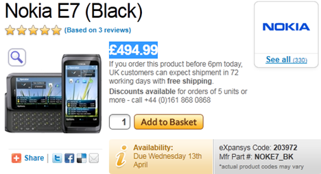 Nokia E7 Expansys UK Pricing