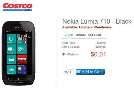 T-Mobile Nokia Lumia 710 Costoco Full Price Cut
