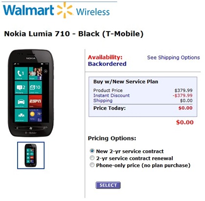 T-Mobile Nokia Lumia 710 Walmart Full Price Cut
