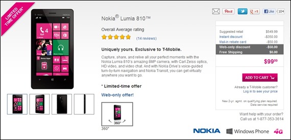 Nokia Lumia 810 T-Mobile Pricing