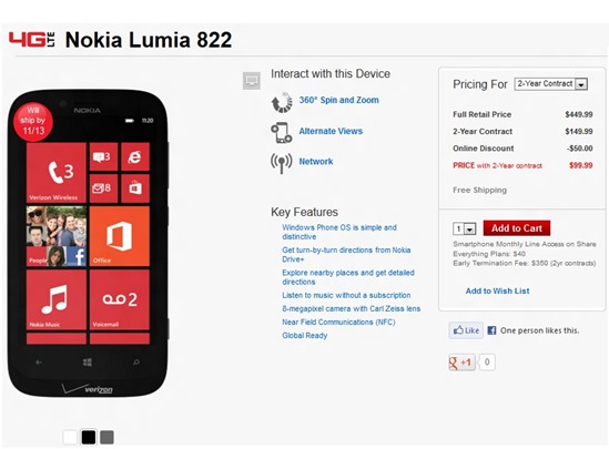 Verizon Nokia Lumia 822 Up For Pre-Order Now