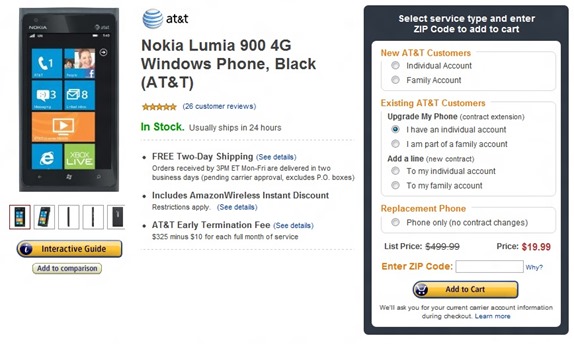Nokia Lumia 900 For $19.99 At Amazon