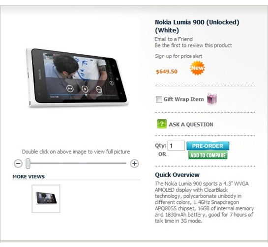 White Nokia Lumia 900 Pre-Sale At Negri Electronics