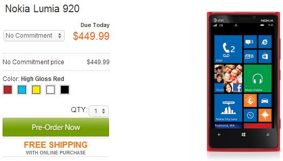 Nokia Lumia 920 AT&T No Contract Price